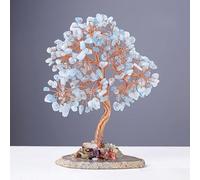 Namzi Adorno de árbol de piedra de cristal azul claro natural, base de piedra natural, árbol de la fortuna, piedra colorida, árbol de la vida, adorno de decoración de escritorio, 1 pieza
