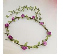 Namzi Corona floral de guirnalda, diadema de flores de rosas, hecha a mano, estilo bohemio, tocado para novia, fiesta, festivales, accesorios para el cabello (morado)