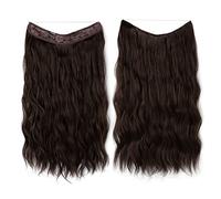 Namzi Extensiones de cabello de alambre grueso, rizado, ondulado, invisible, extensión secreta, clip de hilo de pez, postizo sintético para mujer, 16 pulgadas, marrón oscuro