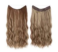 Namzi Extensiones de cabello de alambre grueso, rizado, ondulado, invisible, extensión secreta, clip de línea de pez, postizo sintético para mujer, 16 pulgadas, gris plateado