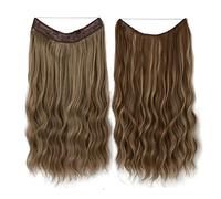 Namzi Extensiones de cabello de alambre grueso, rizado, ondulado, invisible, extensión secreta, clip de línea de pez, postizo sintético para mujer, 16 pulgadas, rubio moreno oscuro