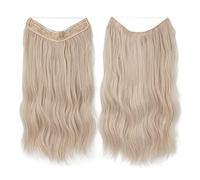 Namzi Extensiones de cabello de alambre grueso, rizado, ondulado, invisible, extensión secreta, clip de línea de pez, postizo sintético para mujer, 16 pulgadas, rosa claro dorado