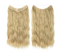 Namzi Extensiones de cabello de alambre grueso, rizado, ondulado, invisible, extensión secreta, clip de línea de pez, postizo sintético para mujer, 16 pulgadas, rubio dorado