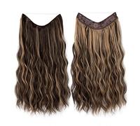 Namzi Extensiones de cabello de alambre grueso, rizado, ondulado, invisible, extensión secreta, clip de línea de pez, postizo sintético para mujer, 20 pulgadas, rubio morena