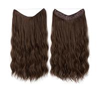 Namzi Extensiones de cabello de alambre grueso, rizado, ondulado, invisible, extensión secreta, clip de línea de pez, postizo sintético para mujer, 16 pulgadas, marrón claro