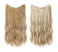 Namzi Extensiones de cabello de alambre grueso, rizado, ondulado, invisible, extensión secreta, clip de línea de pez, postizo sintético para mujer, 16 pulgadas, rubio sucio