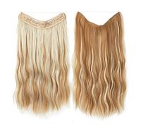 Namzi Extensiones de cabello de alambre grueso, rizado, ondulado, invisible, extensión secreta, clip de línea de pez, postizo sintético para mujer, 16 pulgadas, marrón rubio