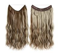 Namzi Extensiones de cabello de alambre grueso, rizado, ondulado, invisible, extensión secreta, clip de línea de pez, postizo sintético para mujer, 50,8 cm, rubio morena1