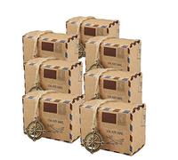Namzi Juego de 50 cajas de dulces con temática de correo aéreo de avión, bolsa de regalo de papel kraft vintage para fiestas temáticas de viajes, bodas, cumpleaños, despedidas de soltera, baby shower