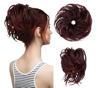 Namzi Moño de pelo despeinado, moño de pelo con clip y peine lateral, natural, ajustable, versátil, pelo sintético para mujeres y niñas, vino oscuro