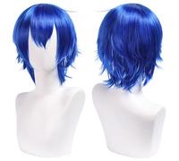 Namzi Peluca de pelo corto unisex,anime para cosplay,pelucas de anime con capas esponjosas,peluca sintética resistente al calor para fiesta de disfraces,pelucas con flequillo,azul oscuro