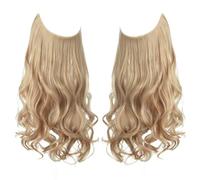 Namzi Peluca larga ondulada con línea de pescado invisible transparente de tamaño ajustable, pieza de pelo rizado, postizo secreto oculto para mujer, sin clip, 22 pulgadas, blanco dorado