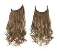 Namzi Peluca larga ondulada con línea de pescado invisible transparente de tamaño ajustable, pieza de pelo rizado, postizo secreto oculto para mujer, sin clip, 22 pulgadas, rubio ceniza