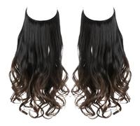 Namzi Peluca larga ondulada con línea de pescado invisible transparente de tamaño ajustable, pieza de pelo rizado, postizo secreto oculto para mujer, sin clip, 45,72 cm, negro y marrón