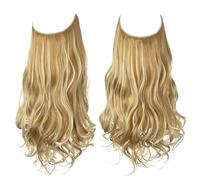 Namzi Peluca larga ondulada con línea de pescado invisible, transparente, tamaño ajustable, pieza de pelo rizado, postizo secreto oculto para mujer, sin clip, 18 pulgadas, color rubio miel