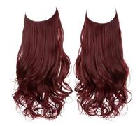 Namzi Peluca larga ondulada con línea de pescado invisible transparente, tamaño ajustable, pieza de pelo rizado, postizo secreto oculto para mujer, sin clip, 18 pulgadas, color rojo vino