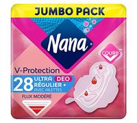 Nana Ultra regular Plus Deo - Servilletas higiénicas con aletas - Flujo moderado - 28 toallas en bolsa individual