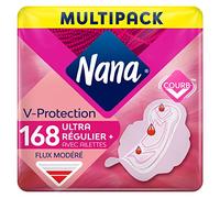 Nana Ultra Regullier Plus - Servilletas higiénicas con aletas - Flujo moderado - 168 servilletas en bolsa individual