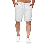 NANAMEEI Pantalones de lino para hombre, pantalones de ocio, bolsillos, pantalones de verano, pantalones cortos de playa, hombre, ajustados, con bolsillos, color blanco, 2XL