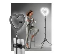 NANBEITONG Anillo de luz de corazón de 13 pulgadas con soporte de trípode de 74 pulgadas, 47 modos de color, soporte para teléfono y soporte para iPad para transmisión en vivo, grabación, maquillaje