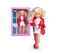 Nancy Colección Evasión, Muñeca Reedición de Principios de los 2000 con Vestido Blanco, Bombonera, Cazadoras y Zapatos Rojos, Muñeca para Coleccionistas con Certificado Oficial, Famosa (NAL20000)