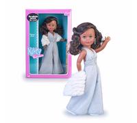 Nancy Colección Liceo Reedición de 1977, Muñeca de 42 cm con Mono Plateado Largo Anudado al Cuello, Luce una Media Melena Ondulada de Color Marrón Oscuro, Certificado Oficial, Famosa (NAL13000)