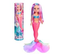 Nancy - Coral Muñeca 100% Sirena, Cola de Sirena Acabada en Tela de Múltiples Colores a Juego con su Melena Larga Multicolor, Muñeca Sumergible en el Agua, Desde 3 Años, Famosa (NAC69000)