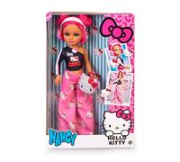 Nancy Fashion Hello Kitty - Muñeca de Moda Urbana con Cabello Rosa en Moños, Outfit Trendy con Camiseta Negra y Pantalones Anchos, Incluye Mochila y Auriculares, +3 años, Famosa (NACA9000)