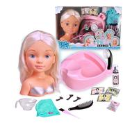 Nancy Hair Salon - Busto Rubia con Lavacabezas Funcional, Incluye Champú Especial, Tratamientos, Mascarillas, Toalla Turbante, Peine y Gomitas para Crear Infinitos Peinados, +3 años, Famosa (NACB3000)