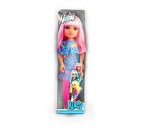Nancy - Muñeca con el Pelo de Color Rosa neón con Flequillo y Liso, Pelo para peinar y Hacer Diferentes Looks, Estilo Moderno, Medias y Maquillaje a Juego, 3 años, Famosa