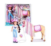Nancy - Un día con su Caballo, muñeca Fashion articulada y Caballo, Accesorios de Cuidado, Cepillo-Esponja Que Cambia el Color del Pelo de la Crin, niños y niñas a Partir de 3 años, Famosa (NAC49000)