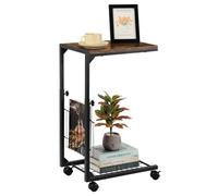 Nandae Mesa Auxiliar Regolabile (53-84 cm) con 4 Rotelle Bloccabili e Cestino Portariviste,Mesa Cama/Salón con Piano in Legno Impermeabile,30x42x84 cm Laterales para Laptop con Ruedas