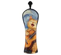 Nander Cat tocando la guitarra en una noche estrellada cubierta de cabeza de palo de golf para conductor/Fairway Woods/híbrido, 1 paquete de funda de piel sintética con etiqueta de número