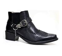 NANFAN Hombres Casual Vintage Botines Cortos Botas Vaquero Occidentales Bordado Zapato Ecuestre Gran Tamaño Punta Puntiaguda Caballero Bota Motocicleta Montar,Black-45