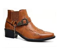 NANFAN Hombres Casual Vintage Botines Cortos Botas Vaquero Occidentales Bordado Zapato Ecuestre Gran Tamaño Punta Puntiaguda Caballero Bota Motocicleta Montar,Yellow-45
