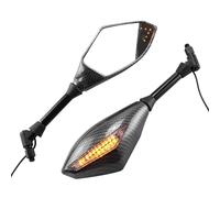 NANGAEBPPW Espejo Retrovisor Universal para Motocicleta con Tornillo De 10 Mm 1 Par De Luces LED De Giro Espejos Laterales con Indicador De Señal De Giro LED(Patrón de Fibra de Carbono)