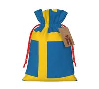 nanger Bolsas de regalo de Navidad con cordón con estampado de bandera sueca, bolsas de lino para fiestas de Navidad, bolsas de regalo de caramelos, sacos de vacaciones