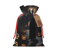 nanger Bolsas de regalo de Navidad con cordón con estampado gótico de Halloween, bolsas de lino para fiestas de Navidad, bolsas de regalo de caramelos, sacos de vacaciones