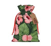 nanger Bolsas de regalo de Navidad con estampado de flores de hibisco, bolsas de regalo de Navidad de lino, bolsas de regalo de Navidad, bolsas de regalo de caramelos, sacos de vacaciones