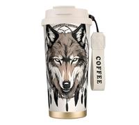 nanger Brown Wolves And Dream Catchers - Taza de café aislada de acero inoxidable 316 con tapa a prueba de fugas, mantiene caliente o frío