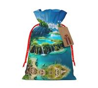 nanger Plitvice Lakes National Park Print - Bolsas de regalo de Navidad con cordón, bolsas de lino para regalo de Navidad, bolsas de regalo de caramelos, bolsas de vacaciones