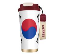 nanger Taza de café aislada al vacío de acero inoxidable 316 con la bandera de la República de Corea con tapa a prueba de fugas, mantiene caliente o frío