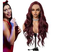 Nankoyal Borgoña Pelera frontal, peluca de color burdeos Cabello humano - Wigs humanos de onda frontal roja de 25 pulgadas - 13x6 Lace transparente prepotado y rizado para mujeres, cabello sin