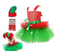 Nankoyal Vestido de Navidad para niñas, traje de Navidad con sombrero y calcetines, vestido de tul sin mangas para niños de 2 a 12 años, juego de rol, fiesta, escenario, fotografía