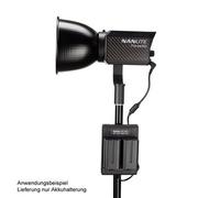 Nanlite BT-BA-SNP/portapilas DC para 2 pilas NP-F (a partir de 4400 mAh cada una, p. ej. ref. 3634) con abrazadera para trípode y cable de conexión, p. ej. pa