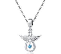NanMuc Collar de alas de ángel para mujer, colgante de corazón azul de cristal para adolescentes, joyería de regalo de cumpleaños, Metal, Base