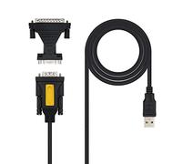 Nano Cable 10.03.0002 - Conversor USB a Serie para Impresora, Tipo A/M-RS232 DB9/M DB25/M, Macho-Macho, Negro, 1.8mts