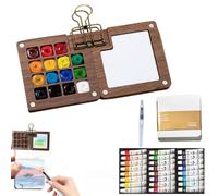 Nano Palette Set de Viaje Acuarela de Artista de Bolsillo - 8/15 Cuadrículas Paleta Portátil de Madera Con Clip y Pluma de Agua(A)