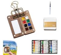 Nano Palette Set de Viaje Acuarela de Artista - Paleta Portátil de Madera con 8/15 Cuadrículas, Clip y Pluma de Agua (B)