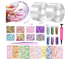 Nano Tape Bubbles Set, Juego de Nano Cintas, DIY Creativo Kit Manualidades para Niños, Cinta de Burbujas soplable, Nano Tape Burbujas con Pegatinas de Lentejuelas, Manualidades Regalo para Niños
